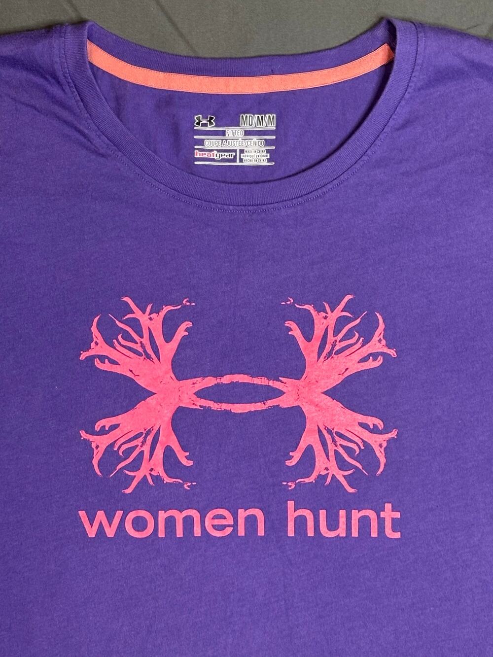 Under Armour Women’s Medium Hunt T Shirt Purple Pink Antler Hunting Tee